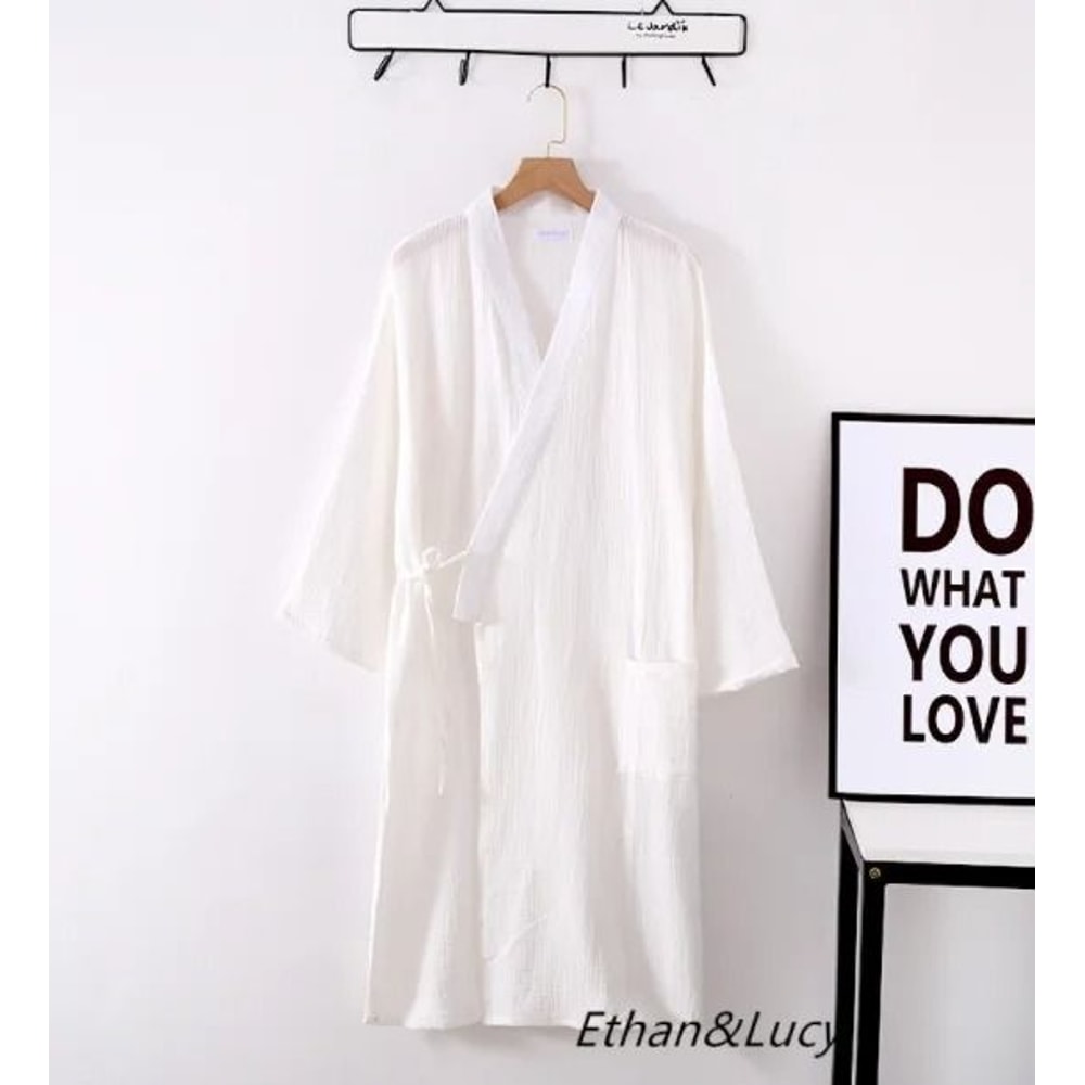 Japanese Cotton Crepe Kimono Robe Professional Couples Bathrobe Breathable SpringAutumn Sleepwear 14