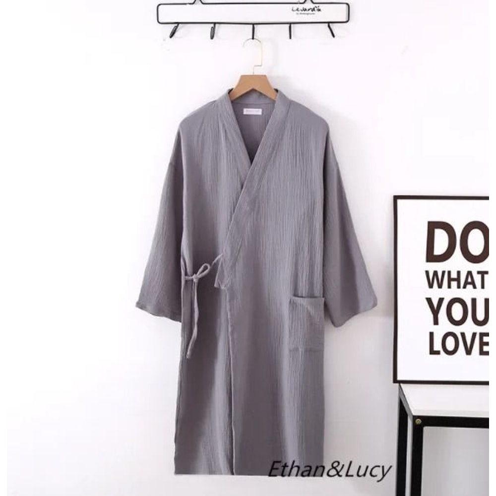 Japanese Cotton Crepe Kimono Robe Professional Couples Bathrobe Breathable SpringAutumn Sleepwear 15
