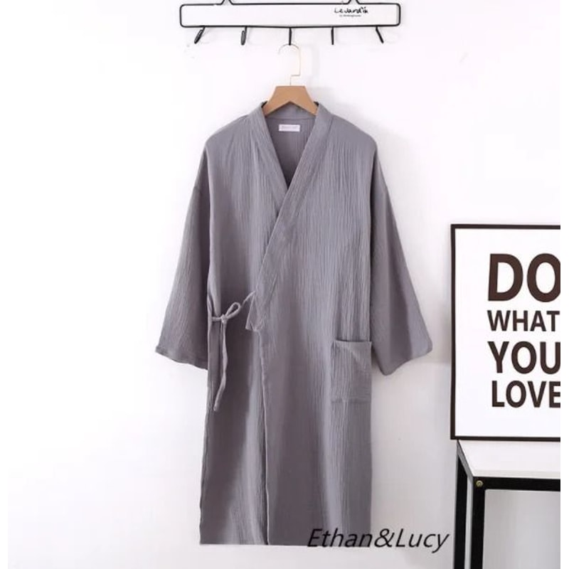 Japanese Cotton Crepe Kimono Robe Professional Couples Bathrobe Breathable SpringAutumn Sleepwear 15