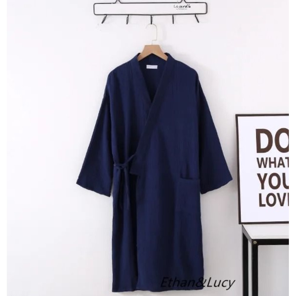 Japanese Cotton Crepe Kimono Robe Professional Couples Bathrobe Breathable SpringAutumn Sleepwear 16