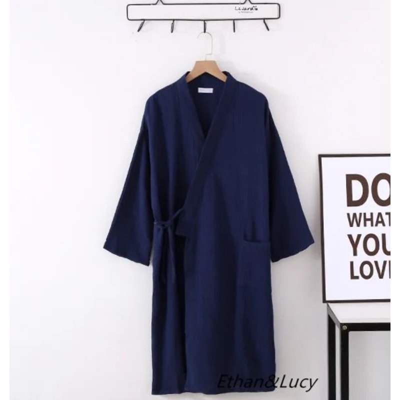 Japanese Cotton Crepe Kimono Robe Professional Couples Bathrobe Breathable SpringAutumn Sleepwear 16