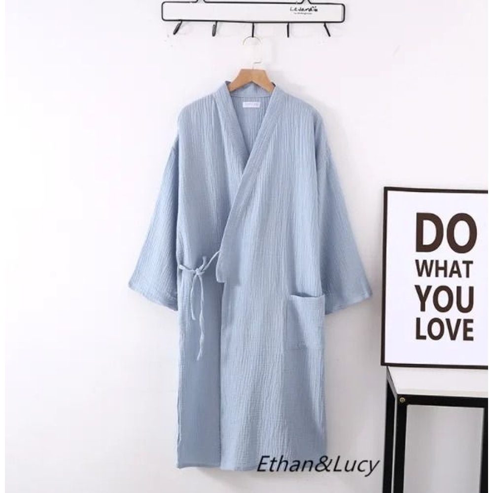 Japanese Cotton Crepe Kimono Robe Professional Couples Bathrobe Breathable SpringAutumn Sleepwear 17