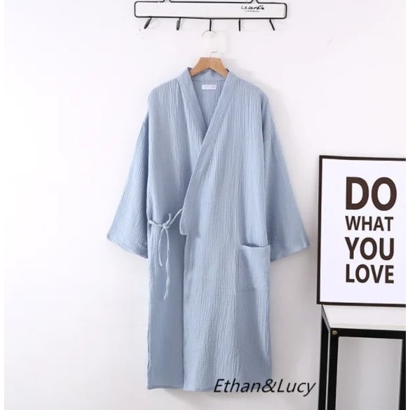 Japanese Cotton Crepe Kimono Robe Professional Couples Bathrobe Breathable SpringAutumn Sleepwear 17