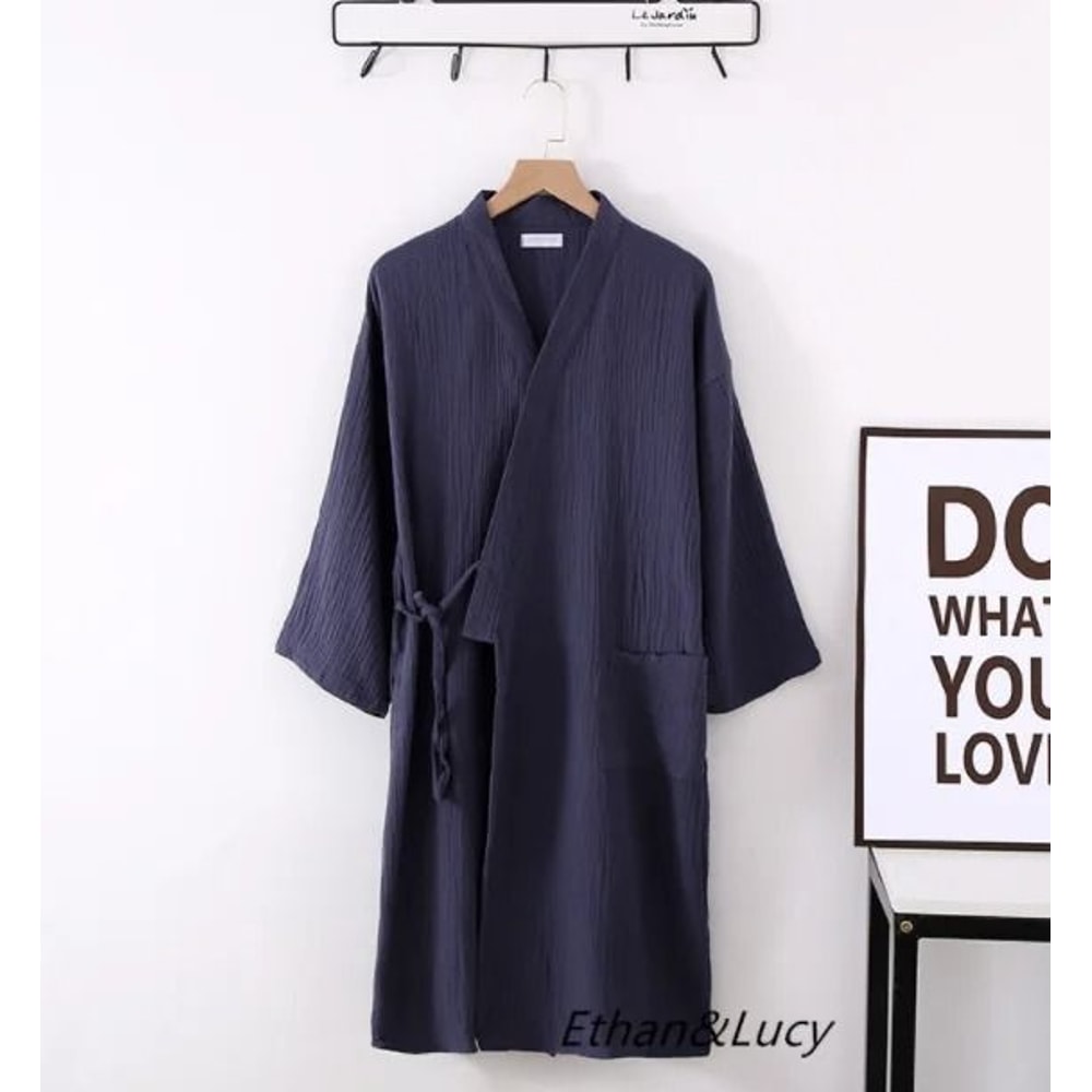 Japanese Cotton Crepe Kimono Robe Professional Couples Bathrobe Breathable SpringAutumn Sleepwear 18