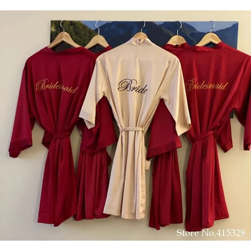 Embroidery Bridal Kimono Robe Professional Satin Nightgown Sexy Short Wedding Bathrobe 1
