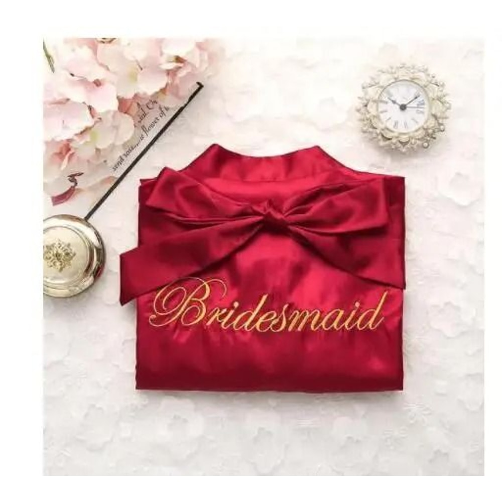 Embroidery Bridal Kimono Robe Professional Satin Nightgown Sexy Short Wedding Bathrobe 10