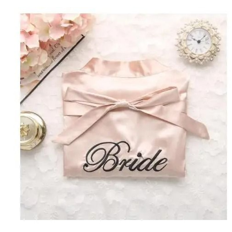 Embroidery Bridal Kimono Robe Professional Satin Nightgown Sexy Short Wedding Bathrobe 14