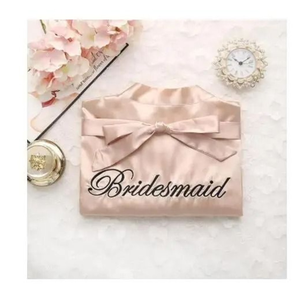 Embroidery Bridal Kimono Robe Professional Satin Nightgown Sexy Short Wedding Bathrobe 15