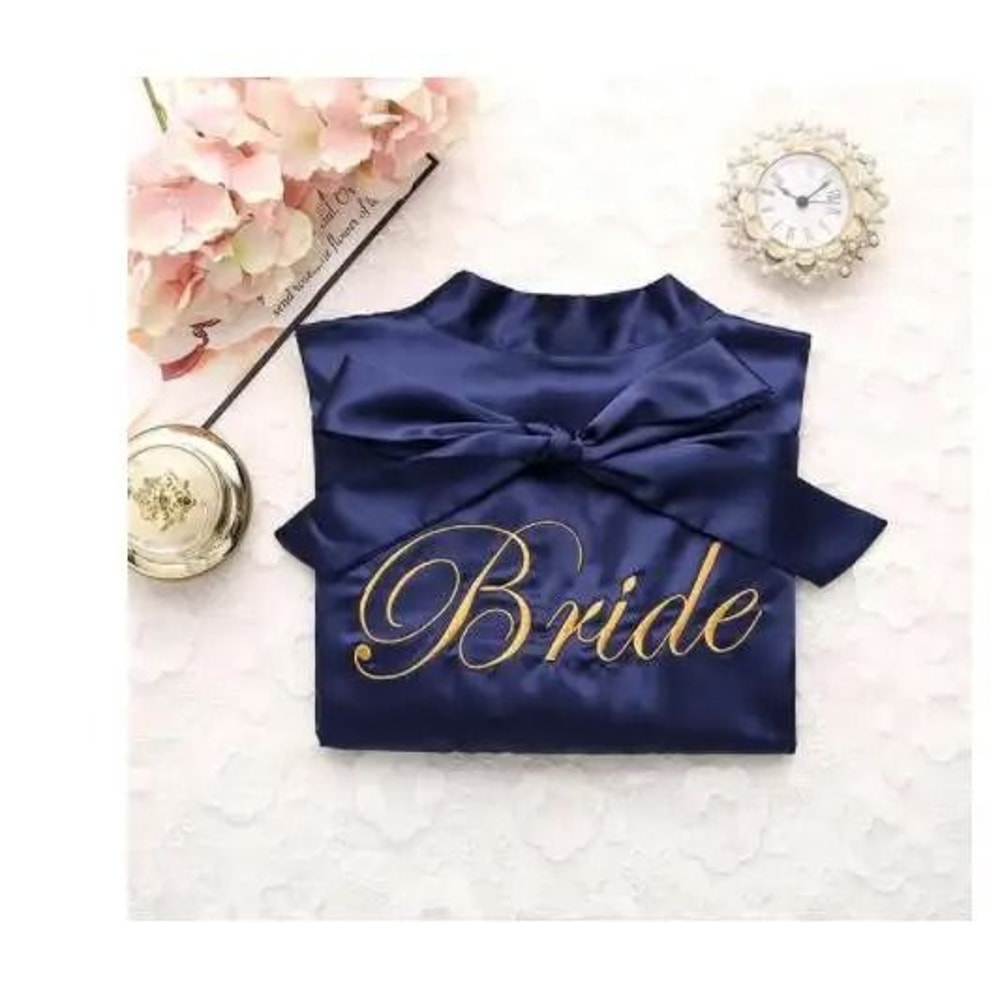 Embroidery Bridal Kimono Robe Professional Satin Nightgown Sexy Short Wedding Bathrobe 7