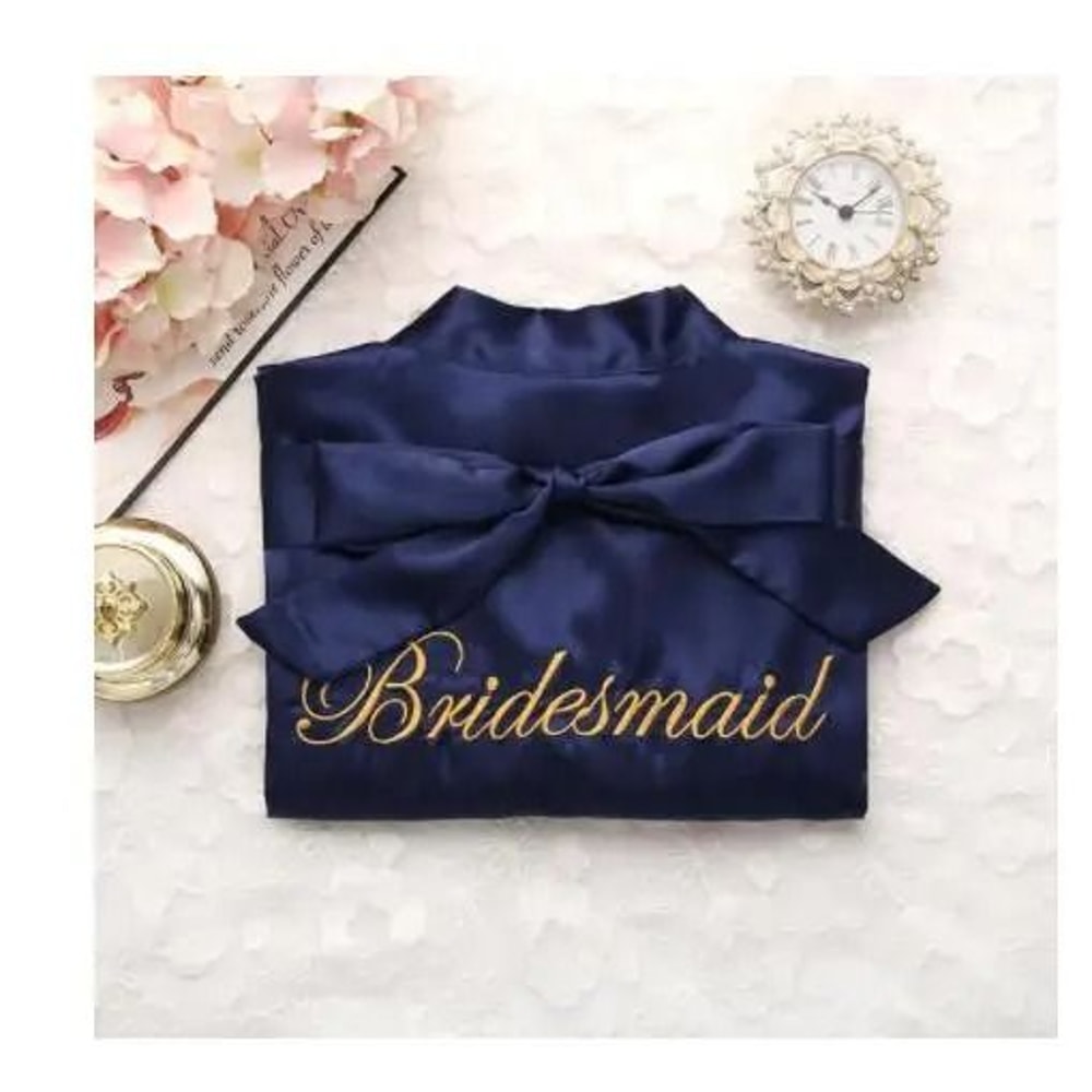 Embroidery Bridal Kimono Robe Professional Satin Nightgown Sexy Short Wedding Bathrobe 8