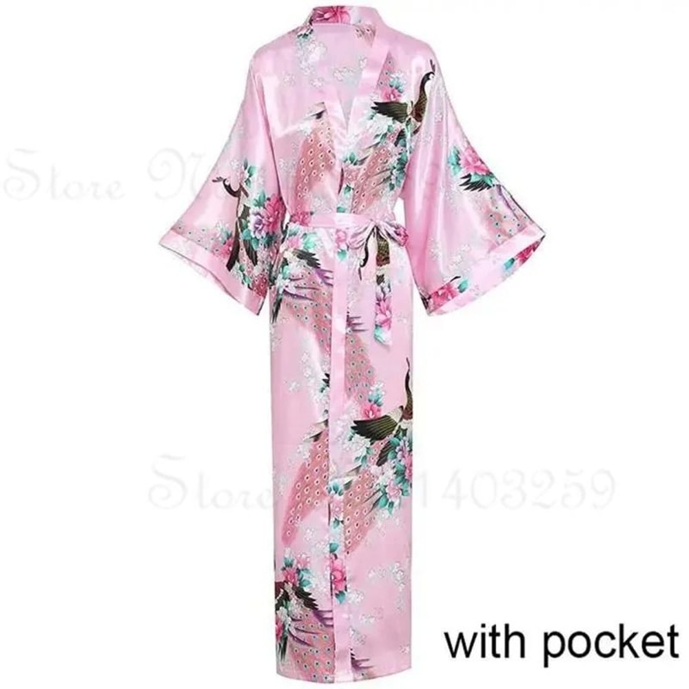 Luxurious Long Satin Kimono Robe Professional Bride Bridesmaid Dressing Gown With Pockets 15