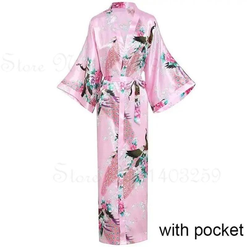 Luxurious Long Satin Kimono Robe Professional Bride Bridesmaid Dressing Gown With Pockets 15