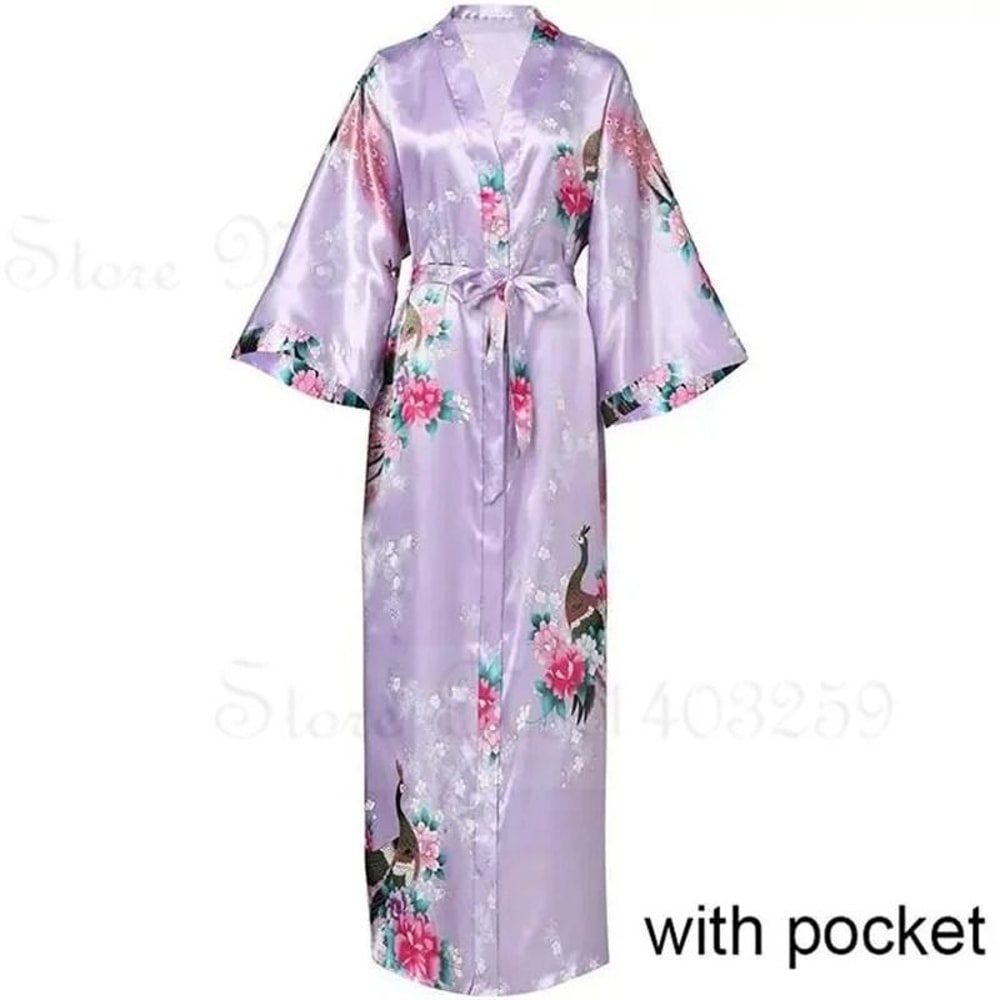 Luxurious Long Satin Kimono Robe Professional Bride Bridesmaid Dressing Gown With Pockets 16