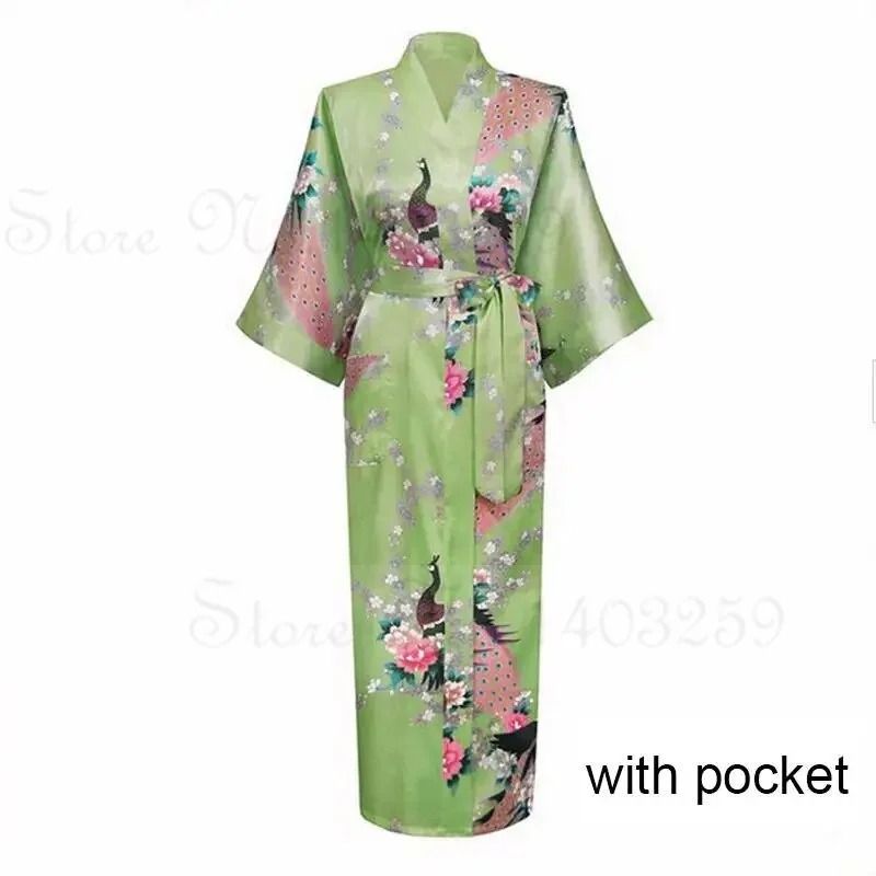 Luxurious Long Satin Kimono Robe Professional Bride Bridesmaid Dressing Gown With Pockets 21