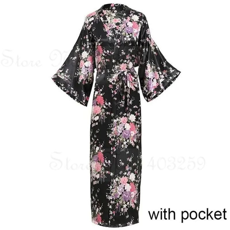 Luxurious Long Satin Kimono Robe Professional Bride Bridesmaid Dressing Gown With Pockets 22