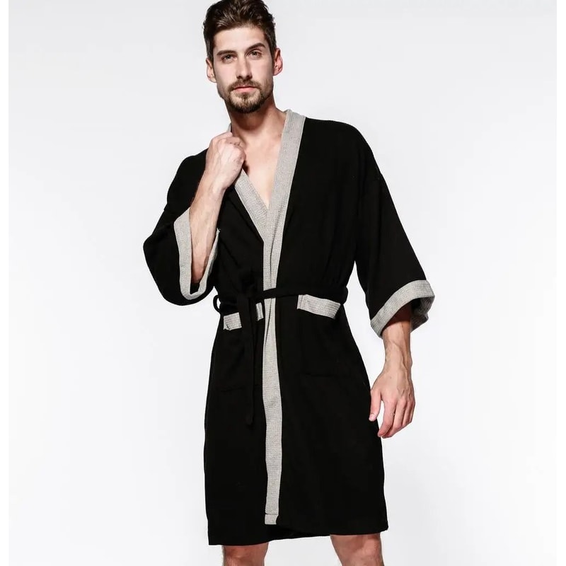 Mens Womens Cotton Waffle Kimono Robe Professional Couples Sauna Yukata Casual Home Wear 1