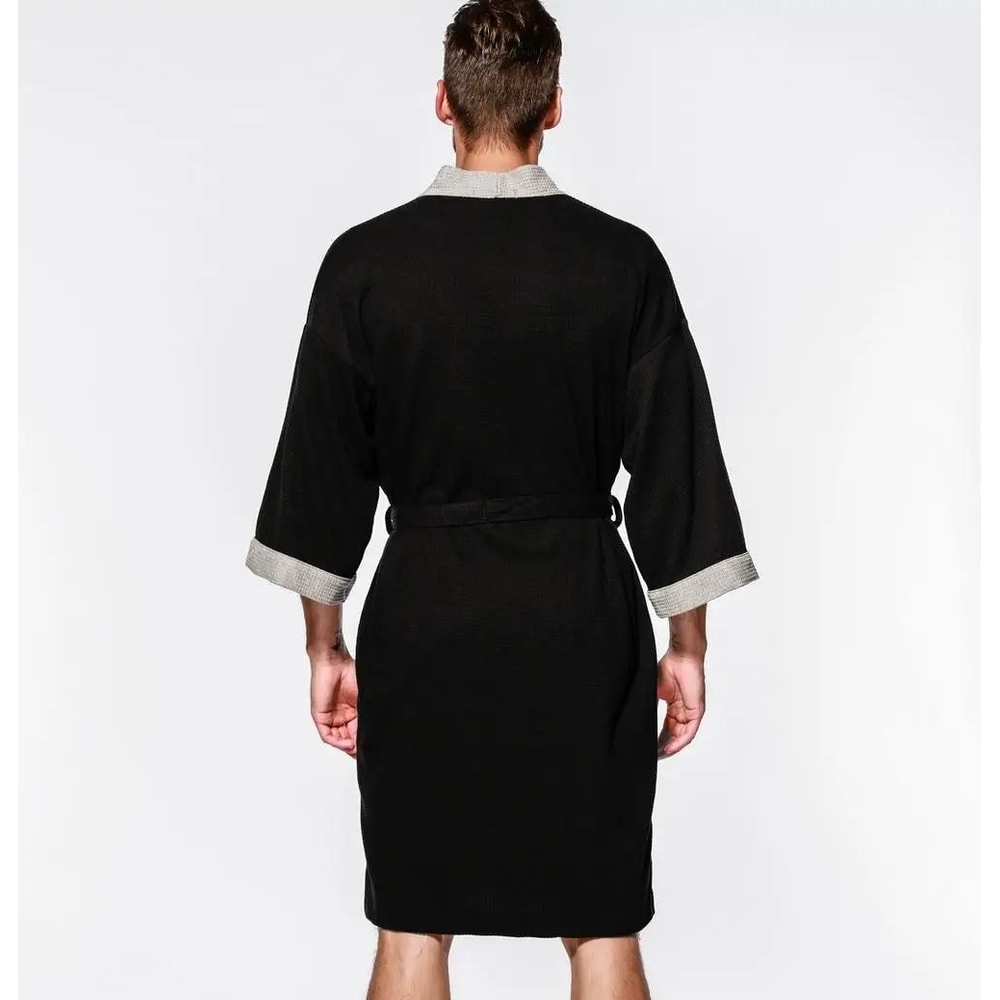 Mens Womens Cotton Waffle Kimono Robe Professional Couples Sauna Yukata Casual Home Wear 5