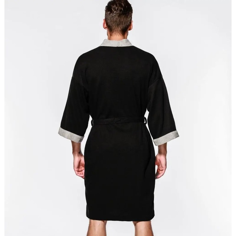 Mens Womens Cotton Waffle Kimono Robe Professional Couples Sauna Yukata Casual Home Wear 5