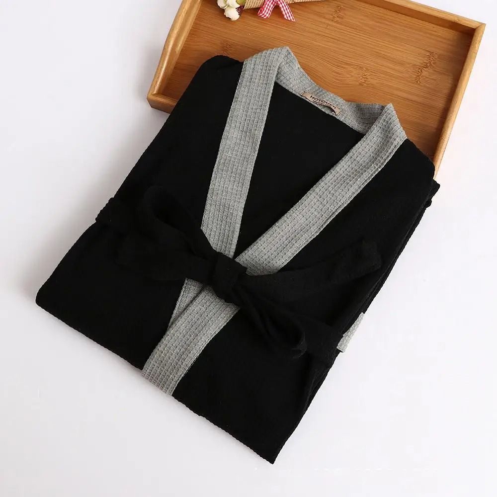 Mens Womens Cotton Waffle Kimono Robe Professional Couples Sauna Yukata Casual Home Wear 10