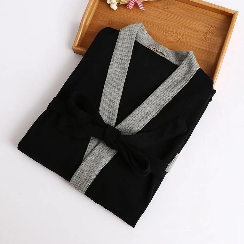 Mens Womens Cotton Waffle Kimono Robe Professional Couples Sauna Yukata Casual Home Wear 10