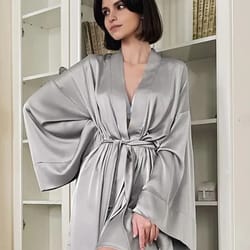 sexy flare sleeve dressing gown – professional v-neck nightwear & loose black robe with sashes