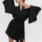Sexy Flare Sleeve Dressing Gown Professional VNeck Nightwear Loose Black Robe With Sashes 4