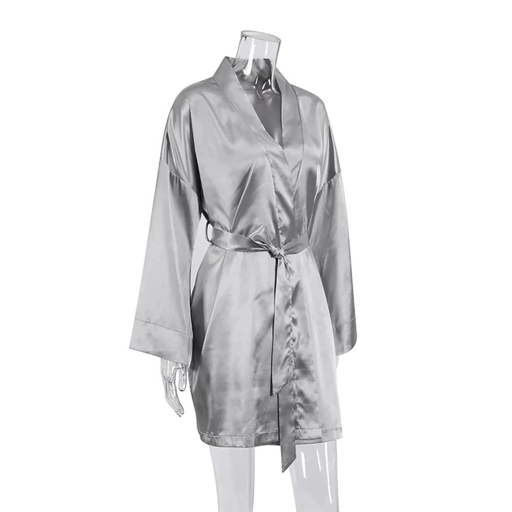 Sexy Flare Sleeve Dressing Gown Professional VNeck Nightwear Loose Black Robe With Sashes 5