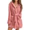 Winter Womens Fluffy Plush Robe Professional Hooded Dressing Gown Warm Solid Color Loungewear 6