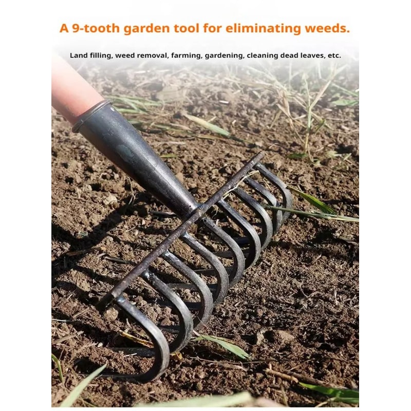 Multifunctional NineTooth Manganese Steel Rake Professional LaborSaving Garden Agricultural Tool 0