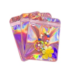 iridescent self-sealing bags – high-performance pink laser plastic pouches & resealable zip lock packaging (10pcs)