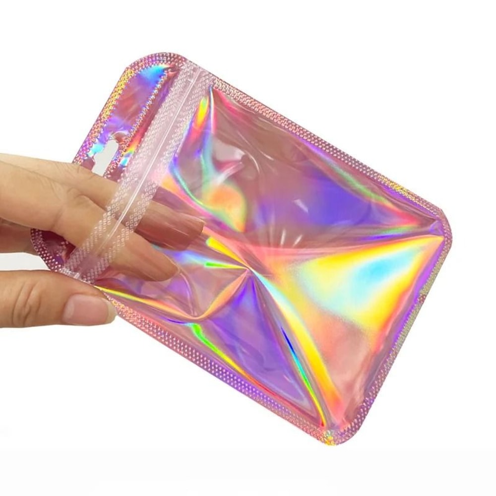Iridescent SelfSealing Bags HighPerformance Pink Laser Plastic Pouches Resealable Zip Lock Packag 2