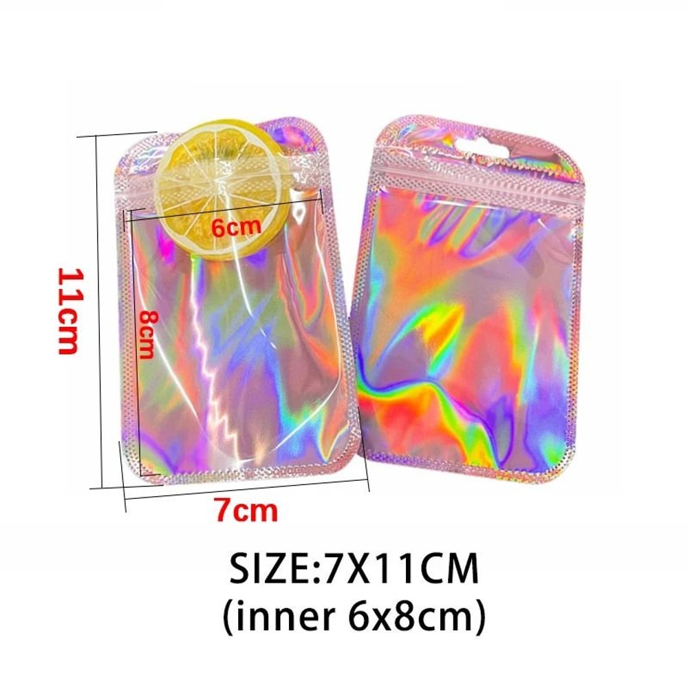 Iridescent SelfSealing Bags HighPerformance Pink Laser Plastic Pouches Resealable Zip Lock Packag 6