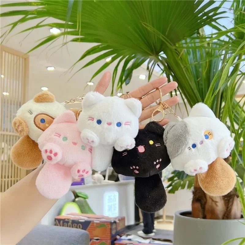 Cute Plush Cat Squeak Keychain Kawaii Accessory Pendant For Backpacks Handbags Schoolbags 0