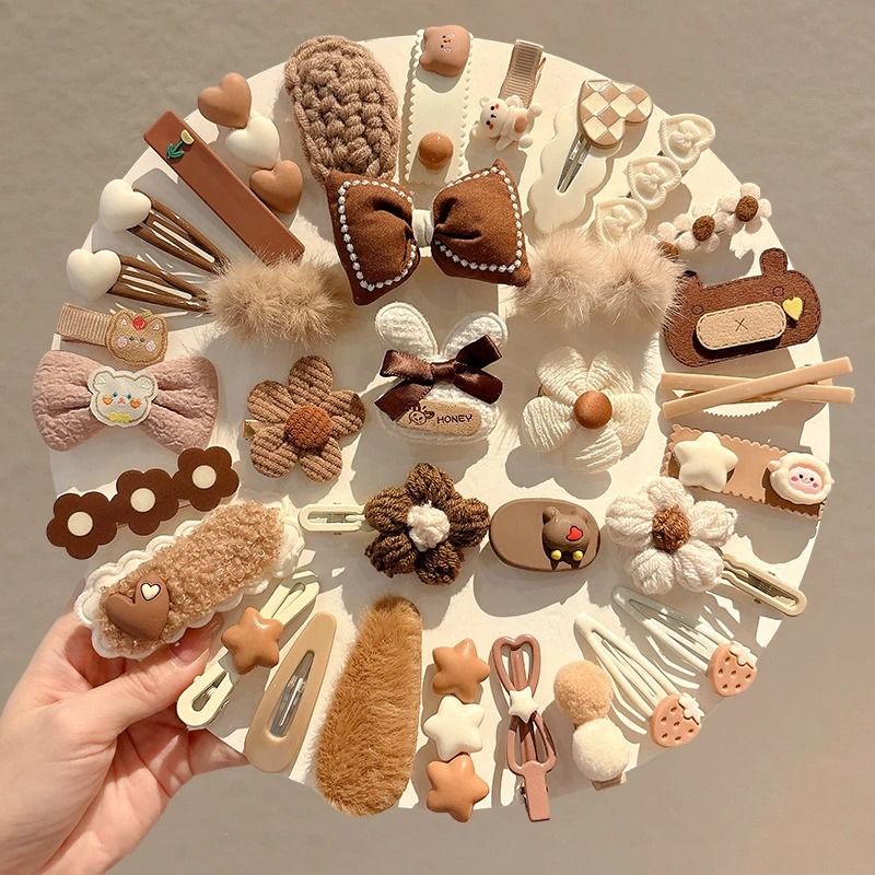 Korean Cartoon Plush Hair Clips Cute Winter Rabbit Flower Barrettes For Girls 1014PCS Set 1