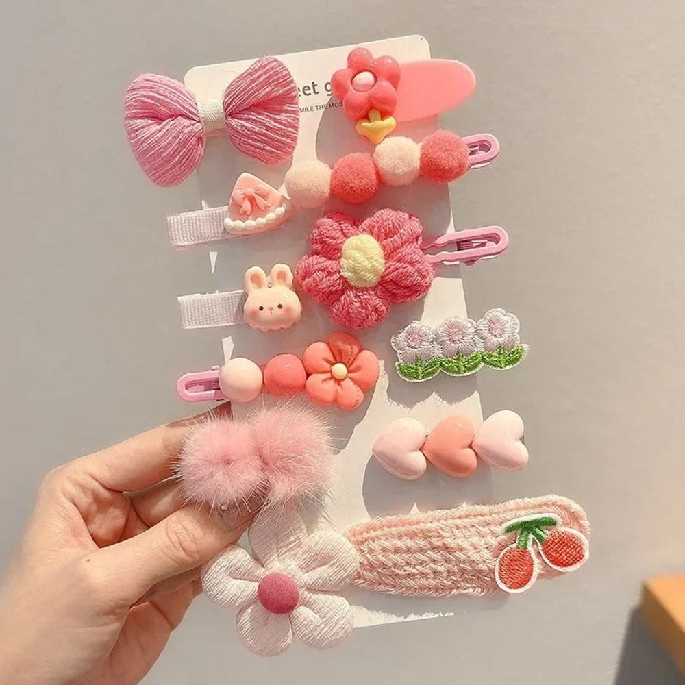 Korean Cartoon Plush Hair Clips Cute Winter Rabbit Flower Barrettes For Girls 1014PCS Set 4