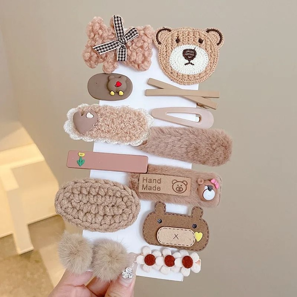 Korean Cartoon Plush Hair Clips Cute Winter Rabbit Flower Barrettes For Girls 1014PCS Set 11