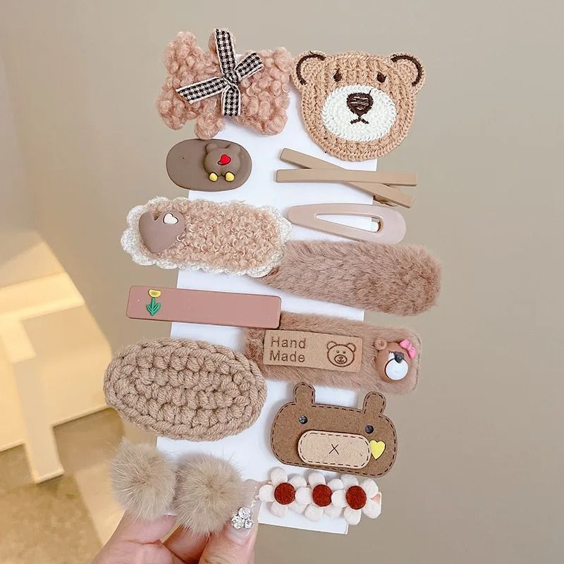 Korean Cartoon Plush Hair Clips Cute Winter Rabbit Flower Barrettes For Girls 1014PCS Set 11
