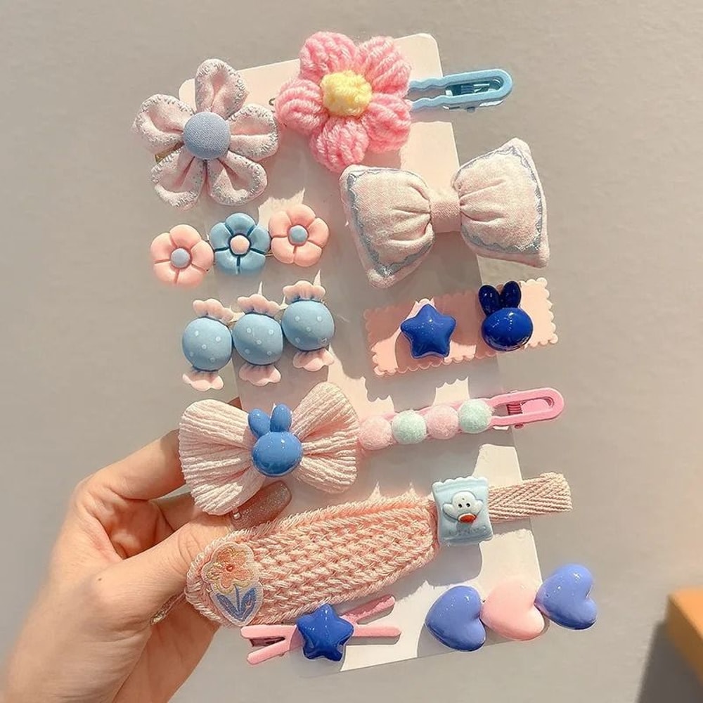 Korean Cartoon Plush Hair Clips Cute Winter Rabbit Flower Barrettes For Girls 1014PCS Set 21