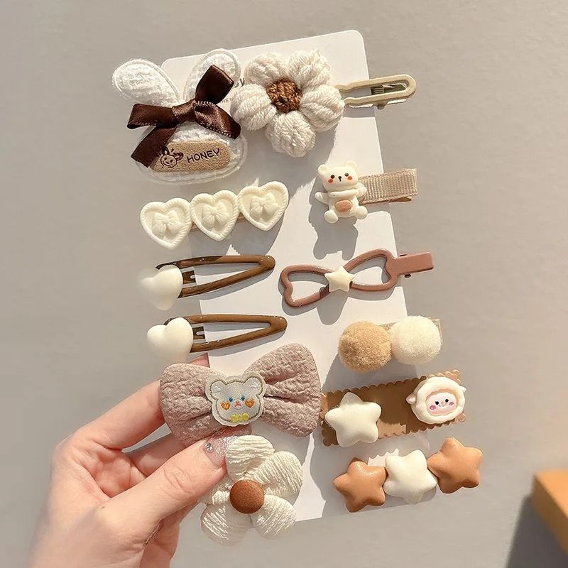 Korean Cartoon Plush Hair Clips Cute Winter Rabbit Flower Barrettes For Girls 1014PCS Set 22