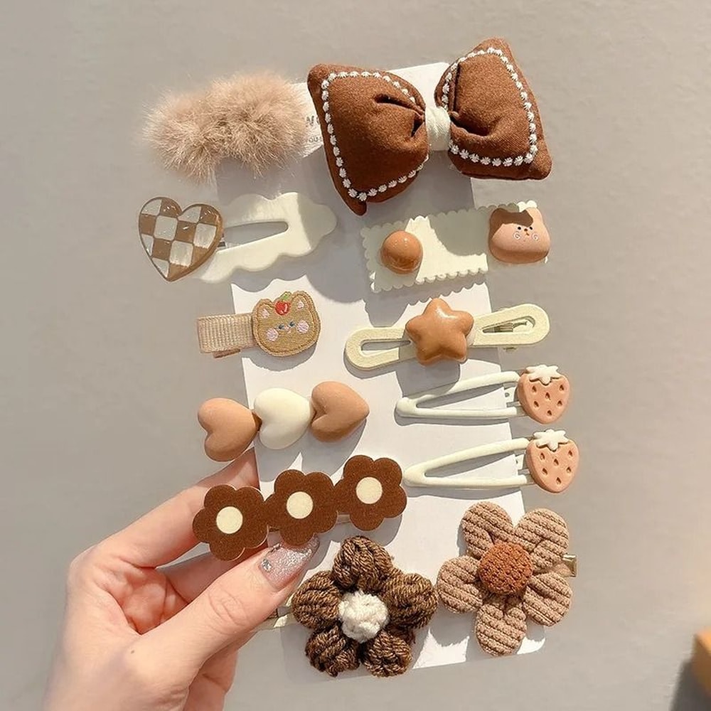 Korean Cartoon Plush Hair Clips Cute Winter Rabbit Flower Barrettes For Girls 1014PCS Set 23