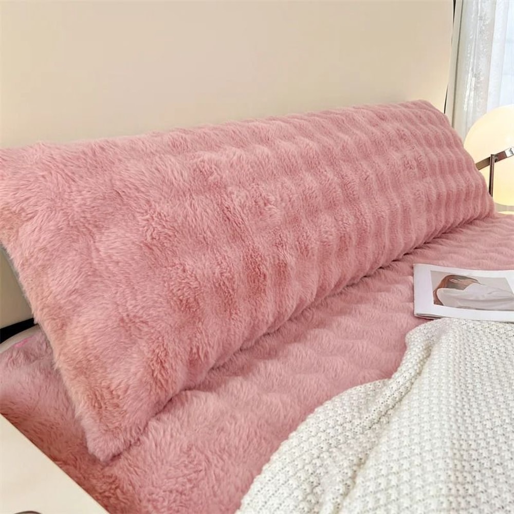 SolidColor Plush Long Pillowcase HighPerformance Soft Decorative Cover For Home Bedroom Decor 2