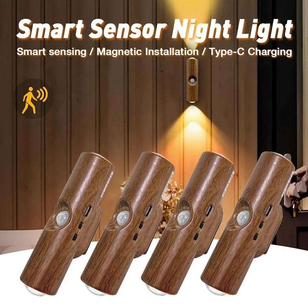 LED Smart Motion Sensor Night Light Rechargeable Bedside Induction Wall Lamp For Hallways 0