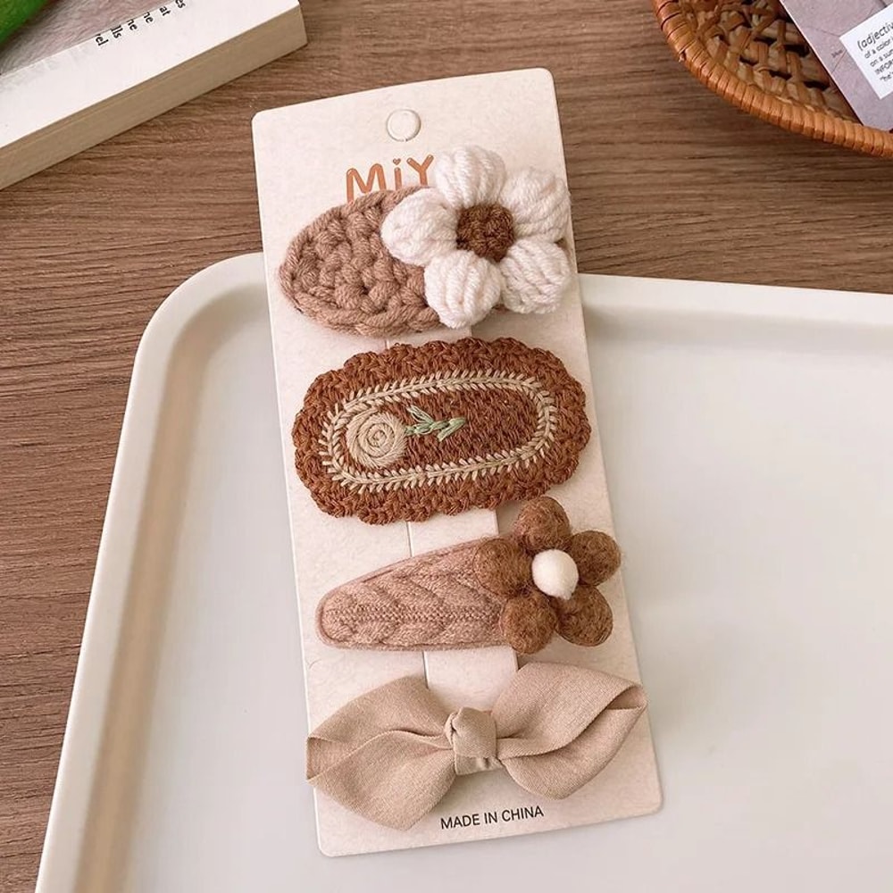 Korean Coffee Warm Series Knit Hair Clips Basic Snap Barrettes For Babies Girls Wool Knit BB Clip 10