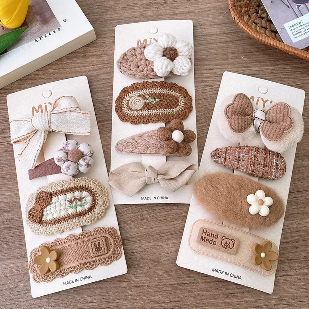 Korean Coffee Warm Series Knit Hair Clips Basic Snap Barrettes For Babies Girls Wool Knit BB Clip 4