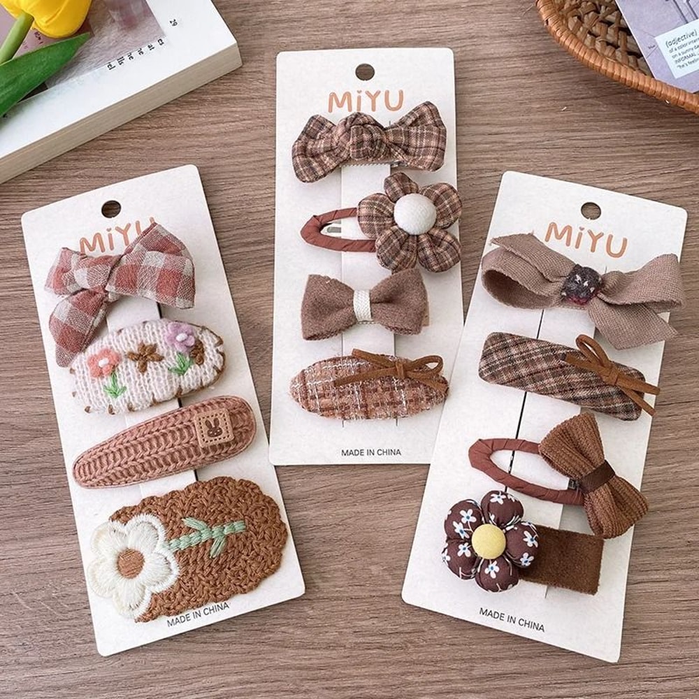 Korean Coffee Warm Series Knit Hair Clips Basic Snap Barrettes For Babies Girls Wool Knit BB Clip 5