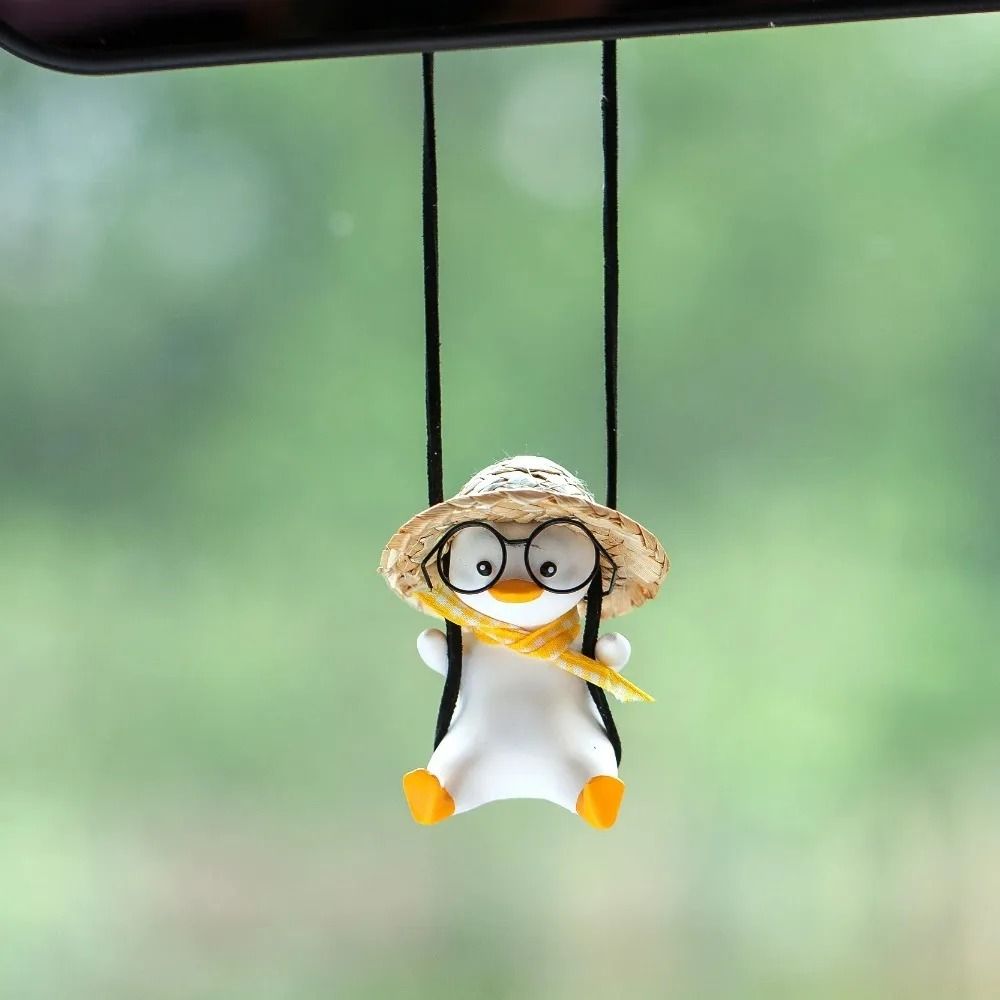 Cute Swing Duck Car Pendant HighPerformance Rearview Mirror Decoration With Glasses 0