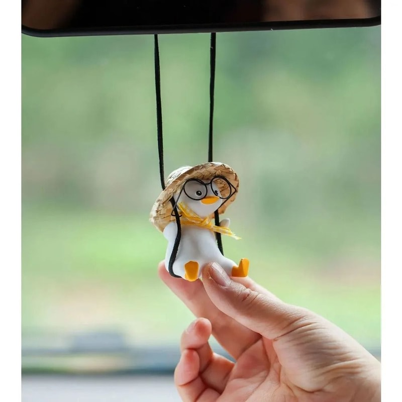 Cute Swing Duck Car Pendant HighPerformance Rearview Mirror Decoration With Glasses 1