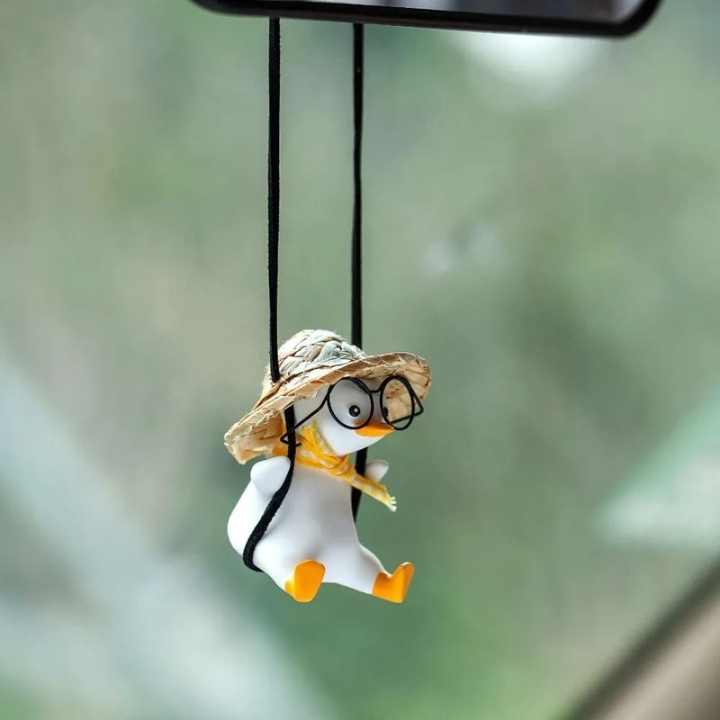 Cute Swing Duck Car Pendant HighPerformance Rearview Mirror Decoration With Glasses 2