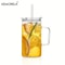 740ML Large Ribbed Glass Tumbler HighPerformance Clear Drinking Cup With Handle Lid Set 6