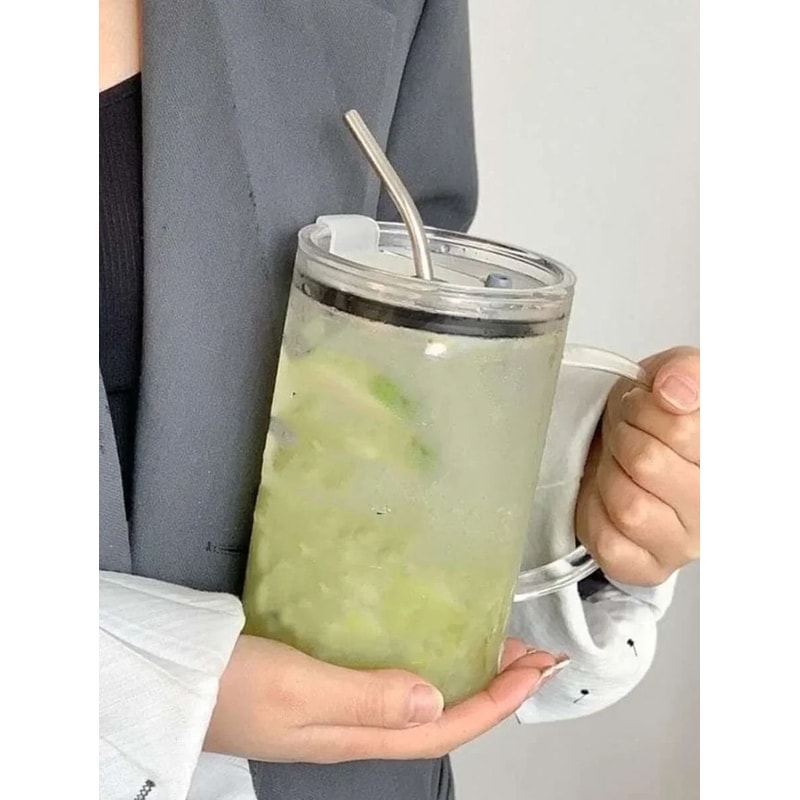 1000ML Transparent Glass Tumbler HighPerformance Drinking Cup With Lid Straw 6